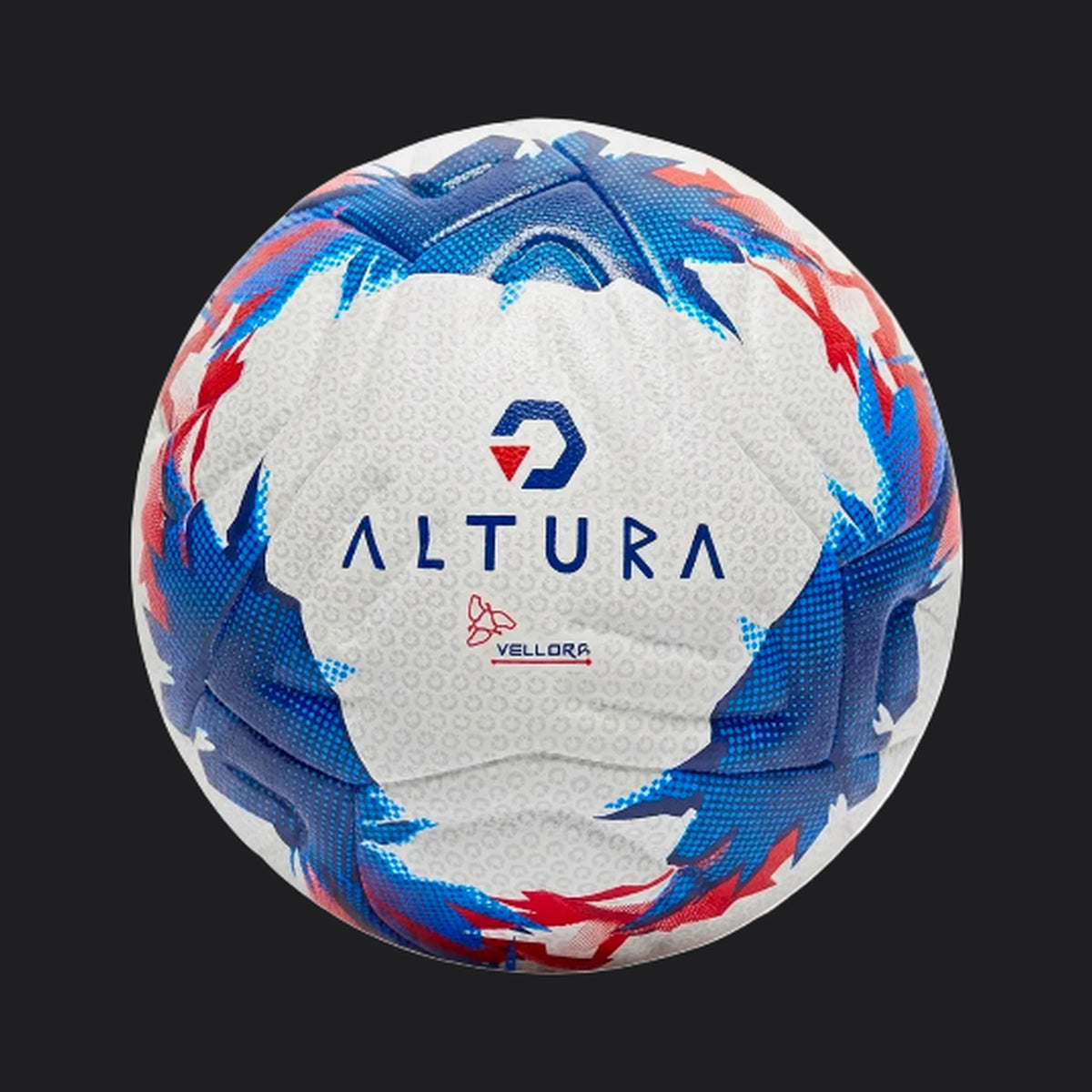 Altura Vellora fotboll i vitt med blått och rött mönster, storlek 5